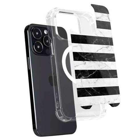 Black and White Striped Marble iPhone 16 Pro MagSafe Case